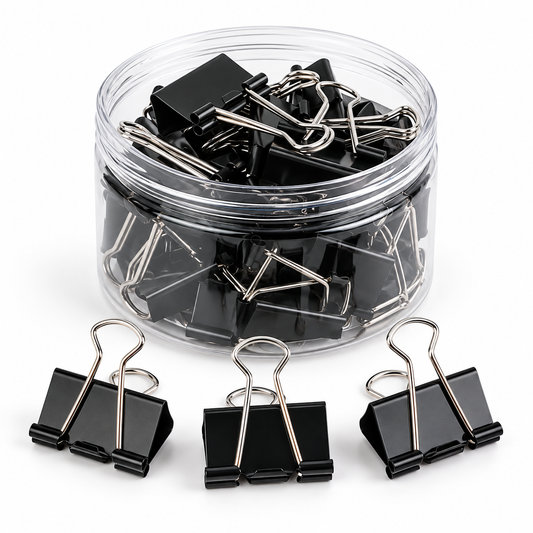 Black Binder Clips with Storage Container – 24 Pack